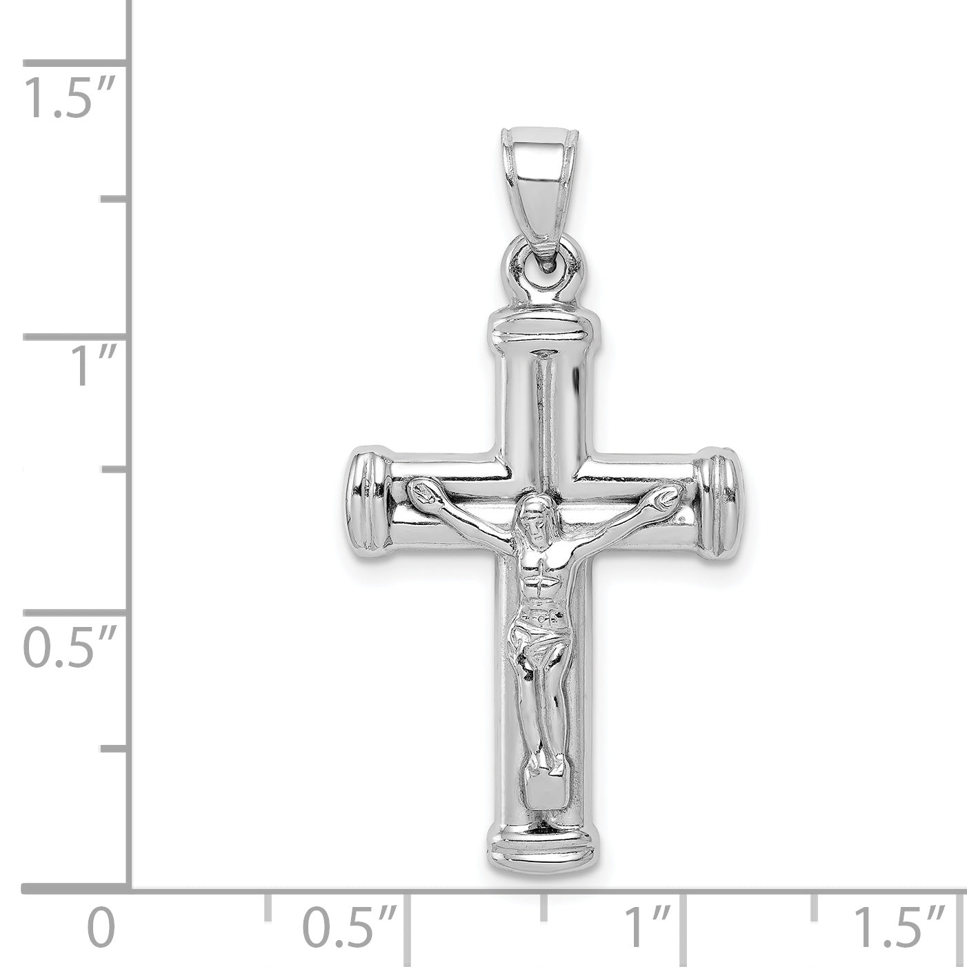 Sterling Silver Rhodium-Plated Hollow Latin Crucifix Pendant