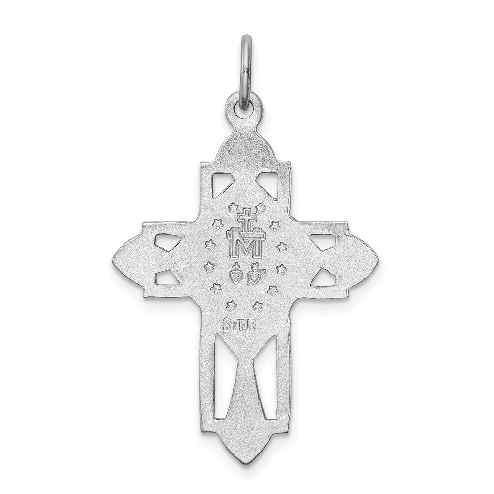 Sterling Silver Rhodium-Plated Miraculous Medal Cross Pendant
