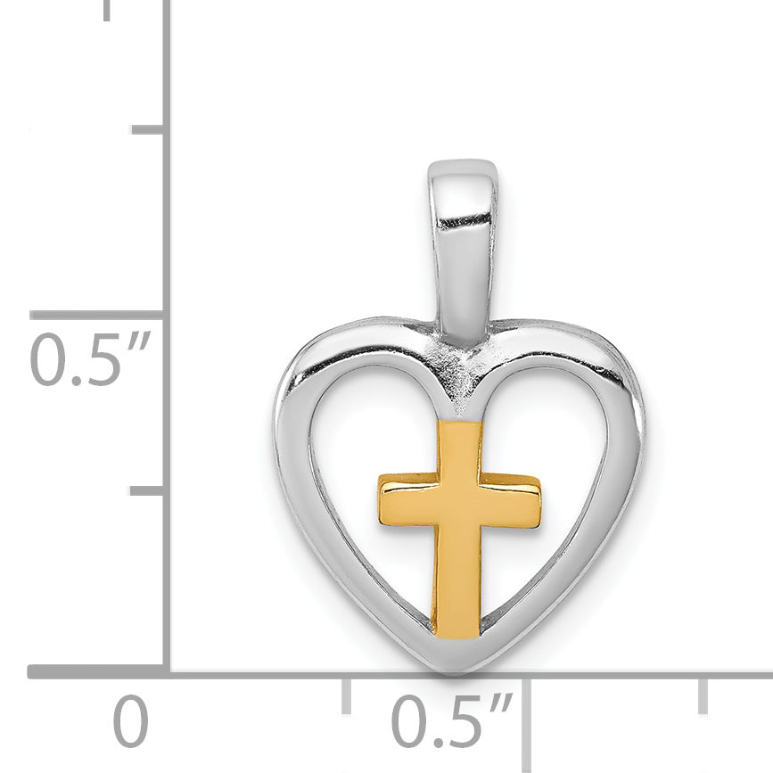 Sterling Silver Rhodium-Platedvermeil Cross Heart Pendant