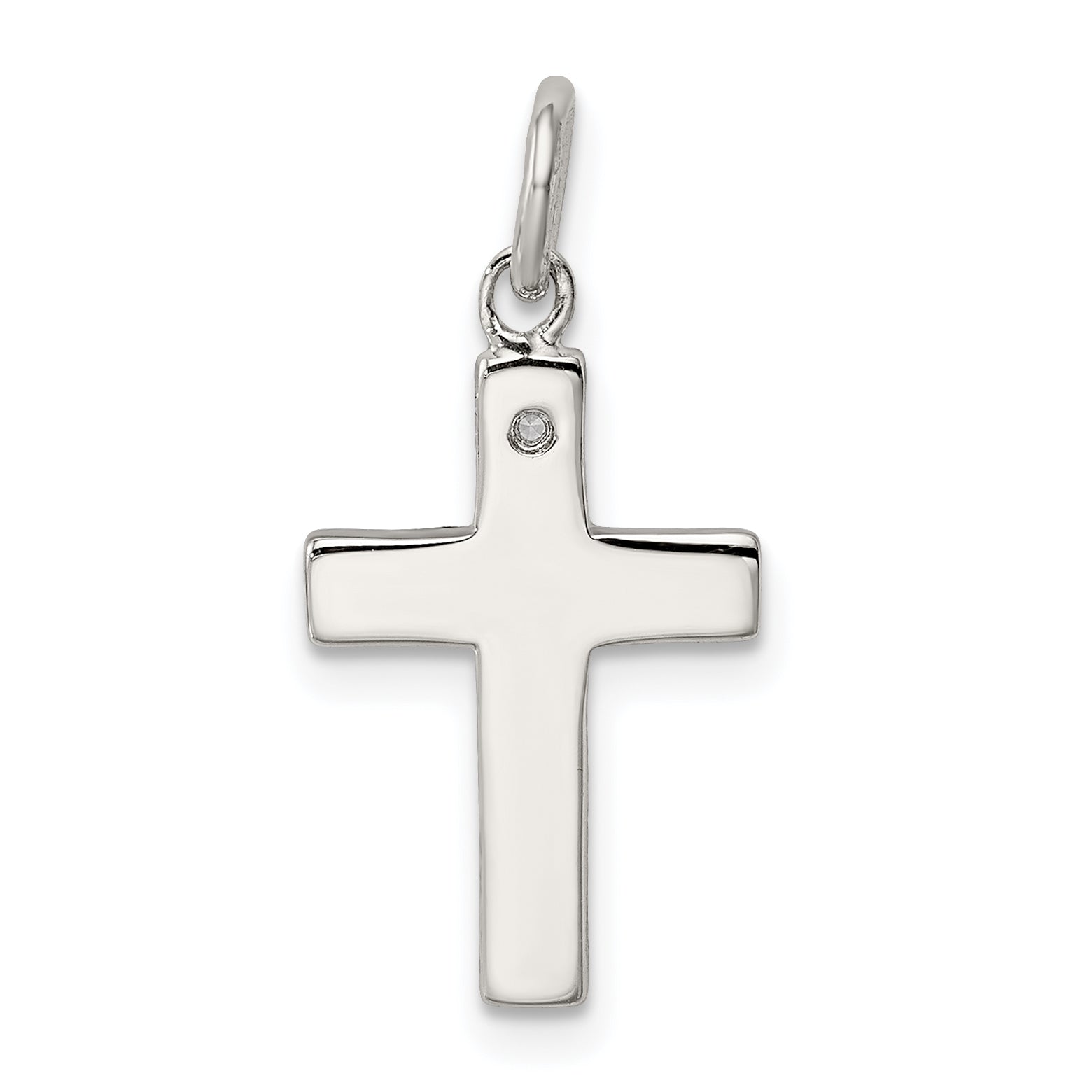 Sterling Silver Rhodium-Plated Black Ink Faith And Cz Antiqued Cross Charm