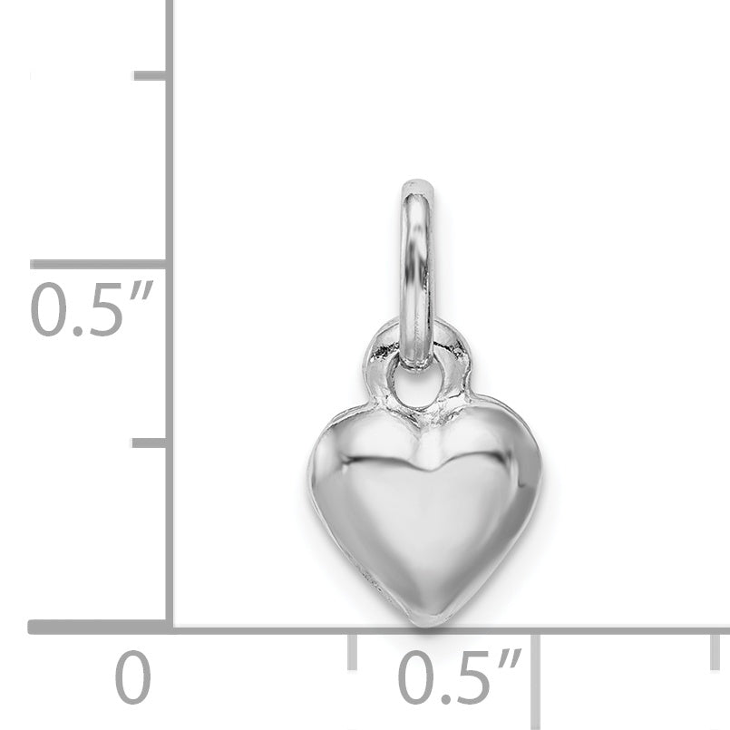 Sterling Silver Rhodium Plated Puffed Heart Charm