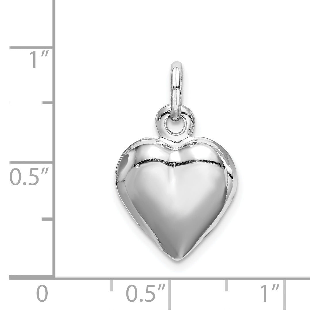 Sterling Silver Rhodium-Plated Puffed Heart Charm