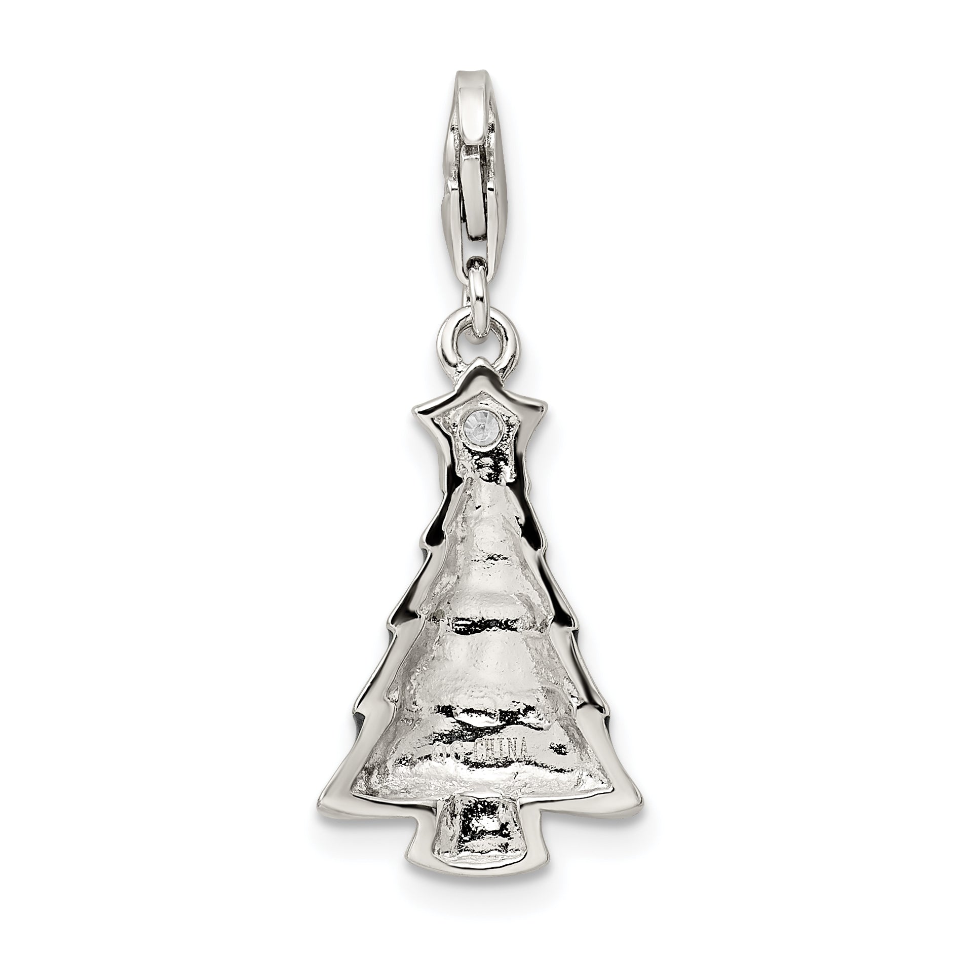 Sterling Silver Rh-Plated Cz & Enameled Christmas Tree Charm