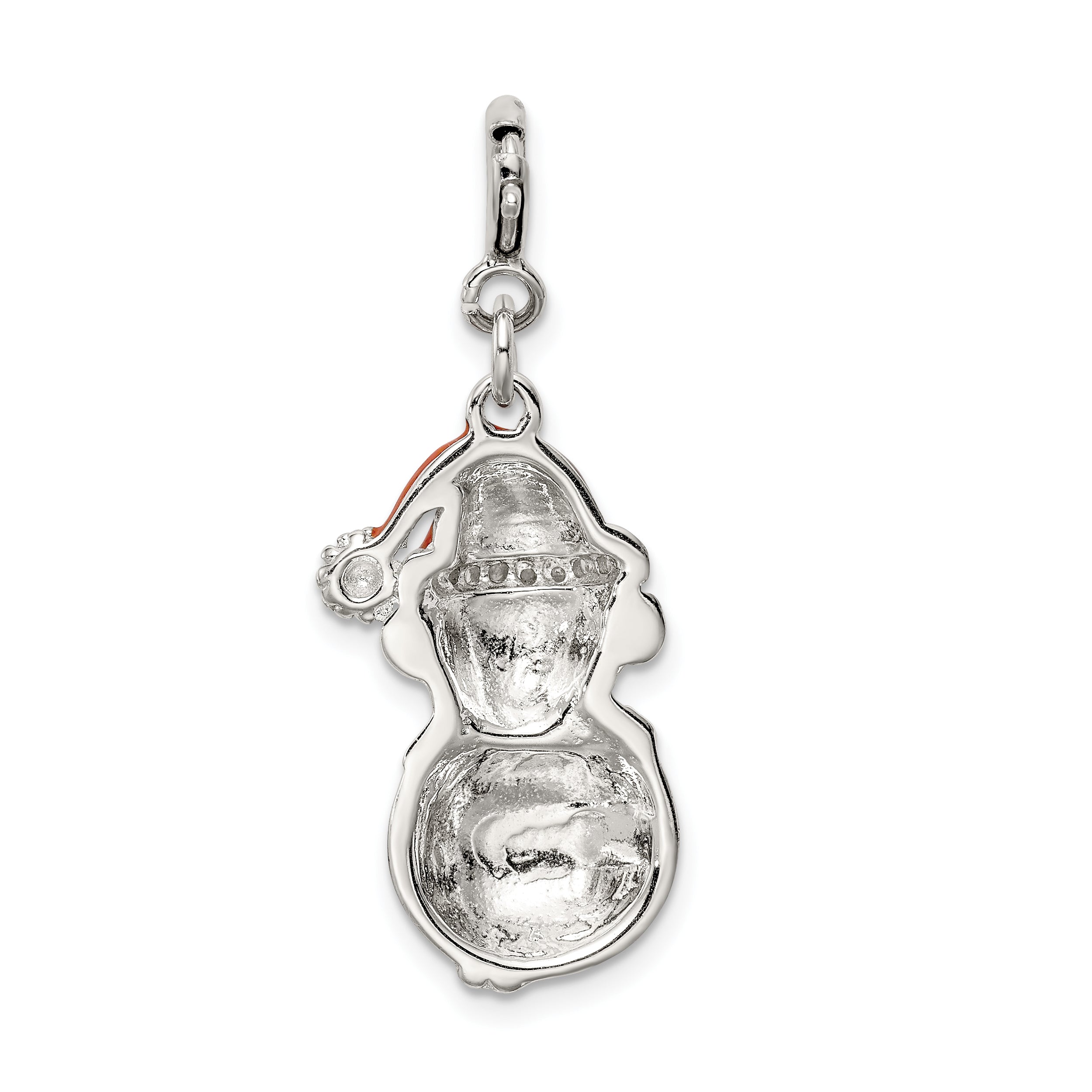 Sterling Silver Rhodium-Plated Cz Enameled Snowman Charm
