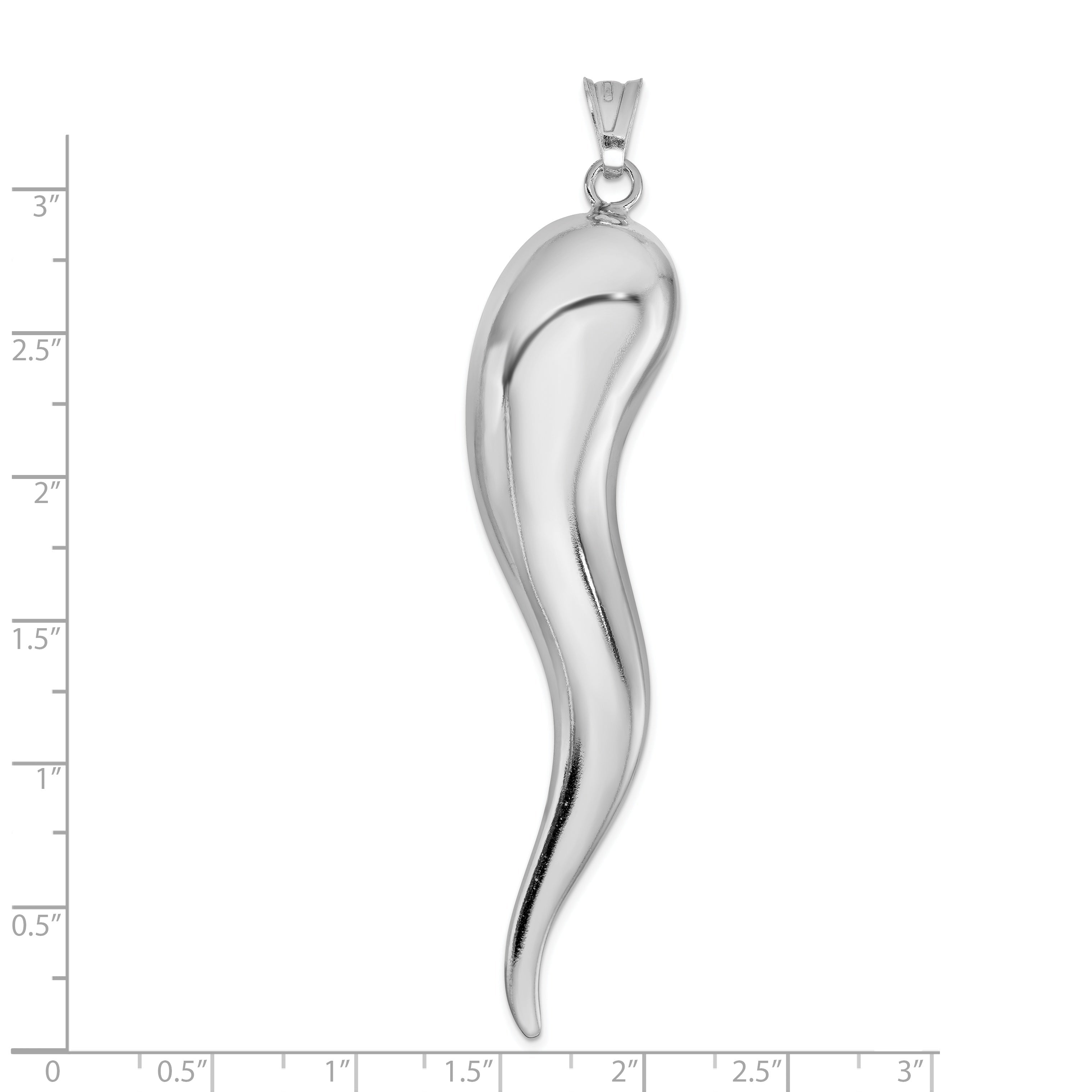 Sterling Silver Rhodium-Plated Italian Horn Pendant