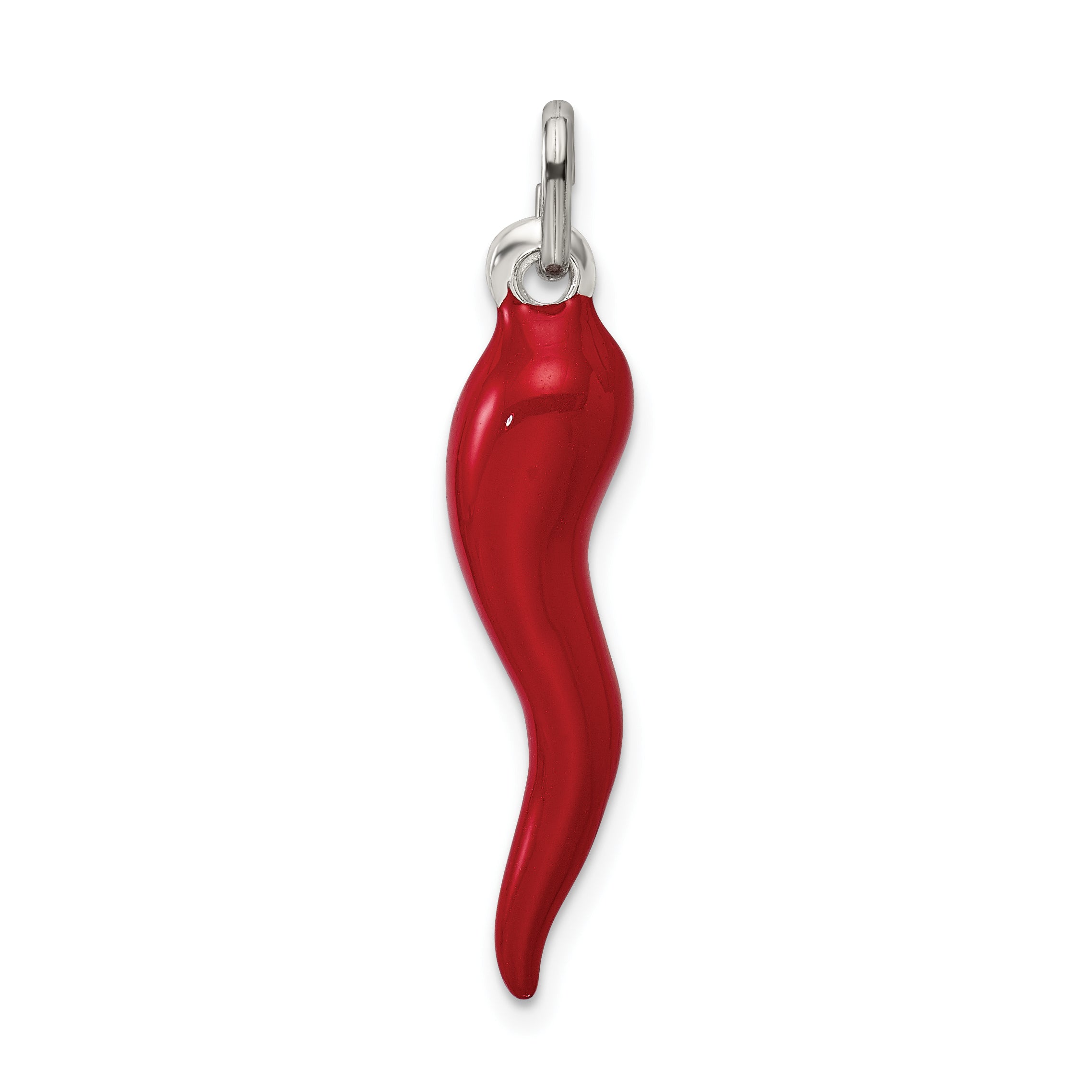 Sterling Silver Red Enamel Italian Horn Pendant
