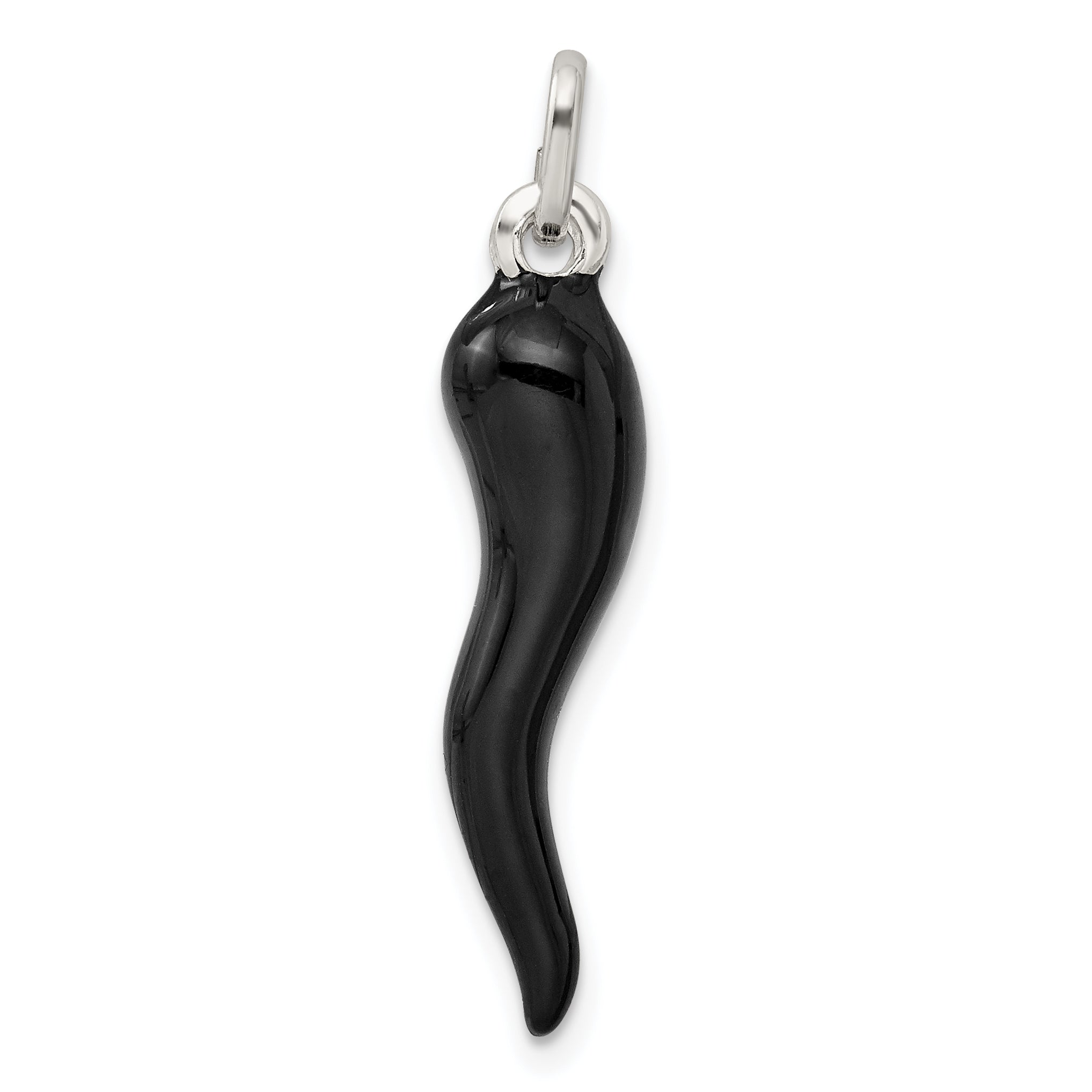 Sterling Silver Black Enamel Italian Horn Pendant