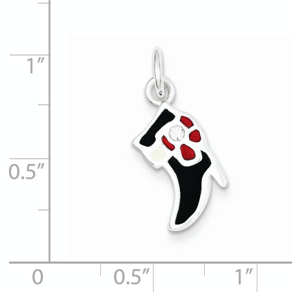 Sterling Silver Black & Red Enameled Boot Charm