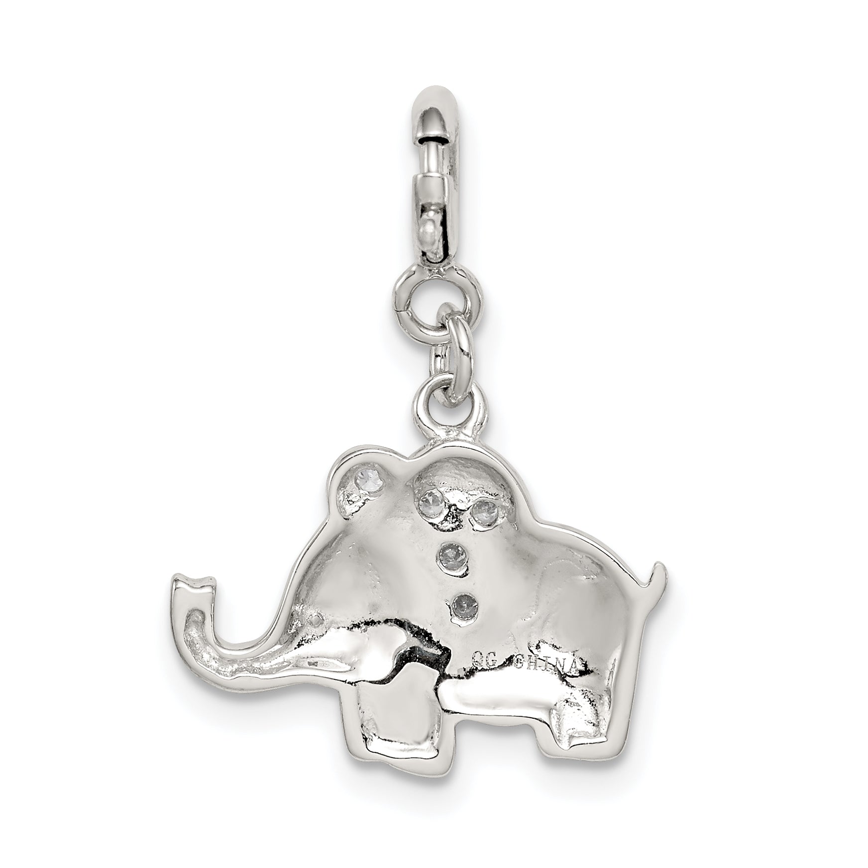 Sterling Silver Rhodium-Plated Enameled With Cz Elephant Charm