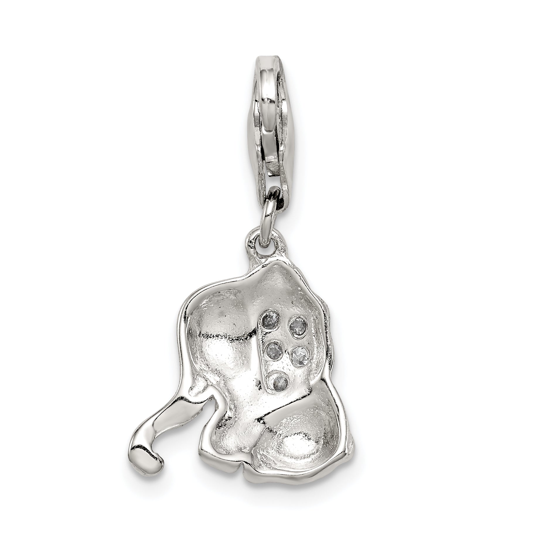 Sterling Silver Rhodium-Plated Pink Enameled Cz Elephant Charm