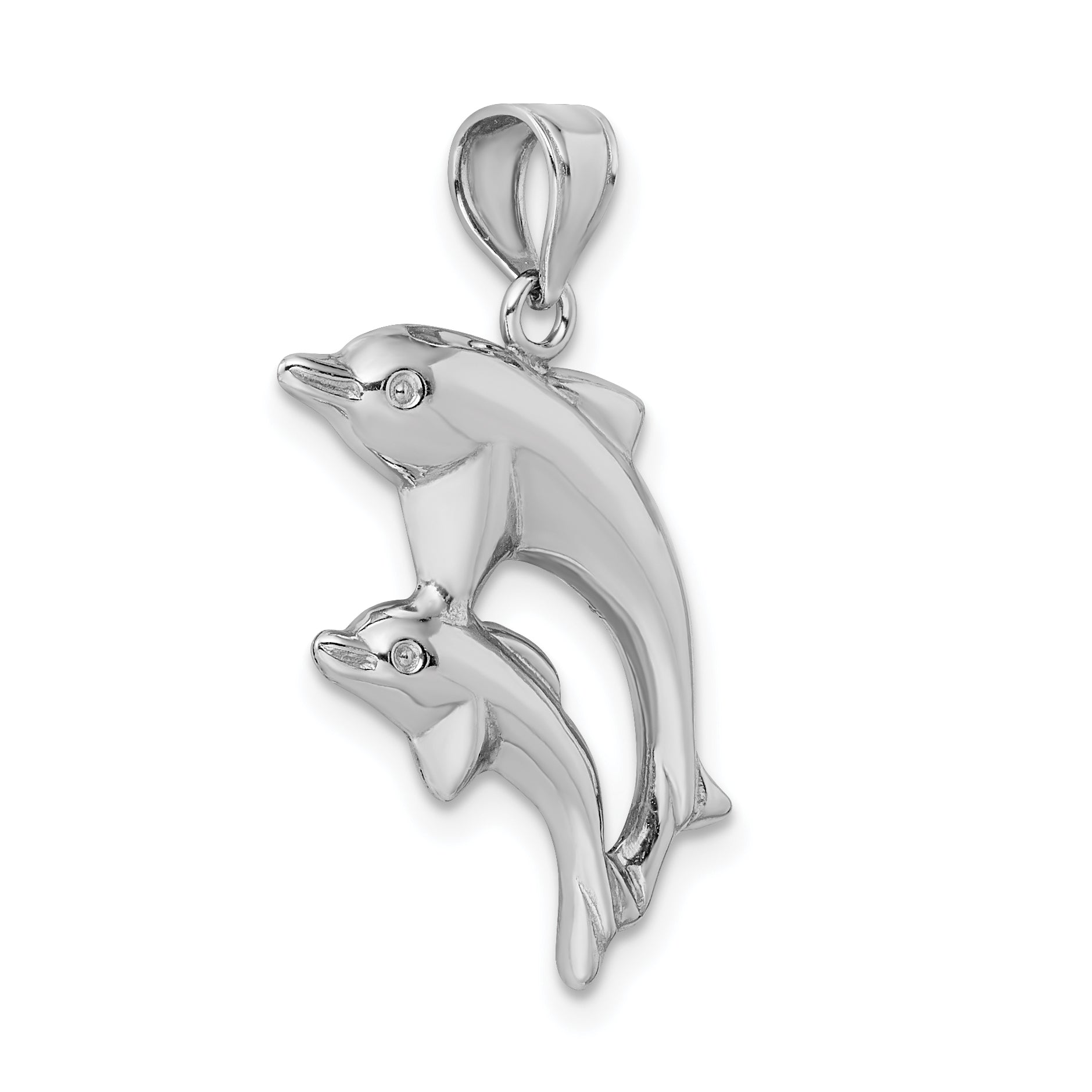 Sterling Silver Rhodium-Plated Polished Dolphins Pendant
