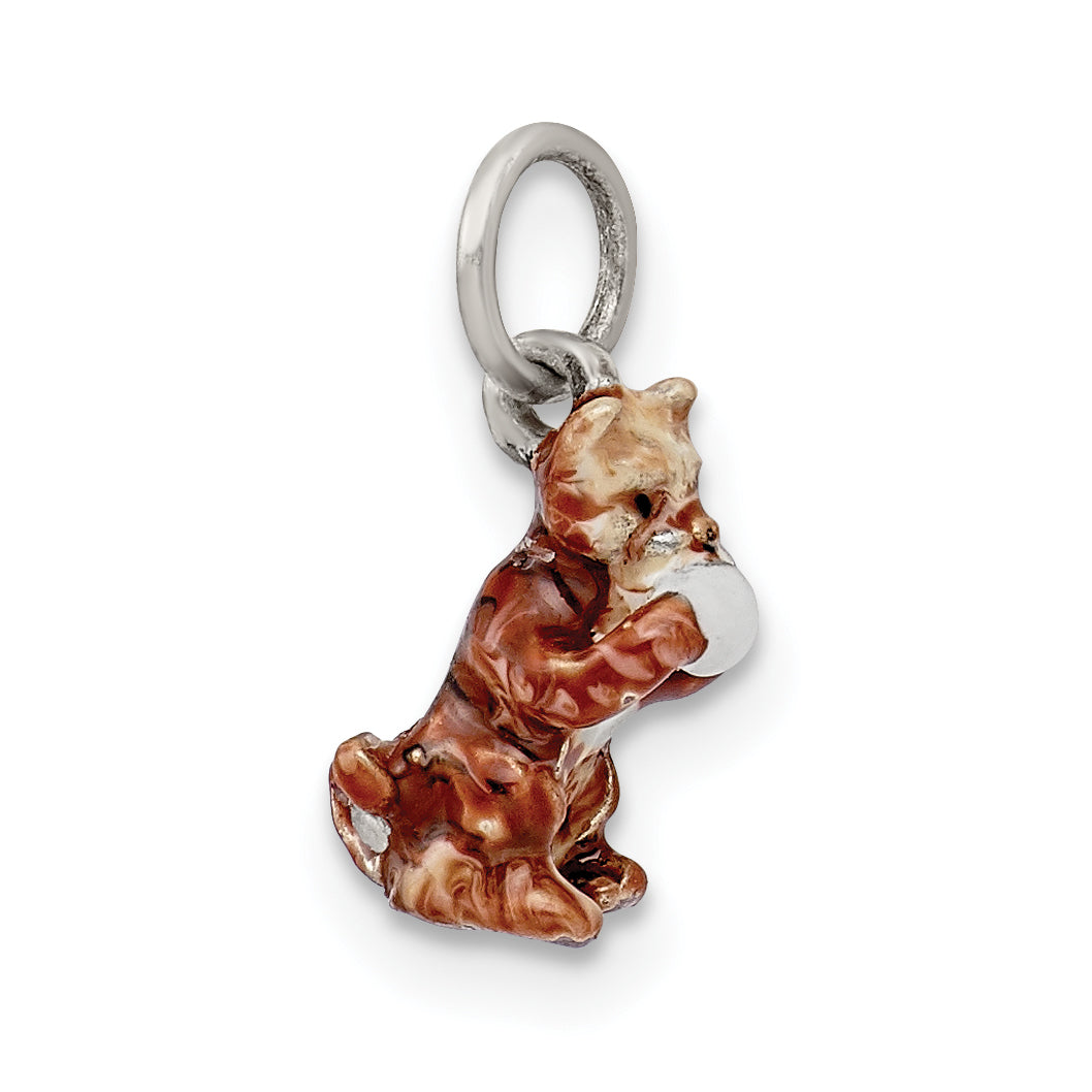 Sterling Silver Enamel Cat Playing With Yarn Charm