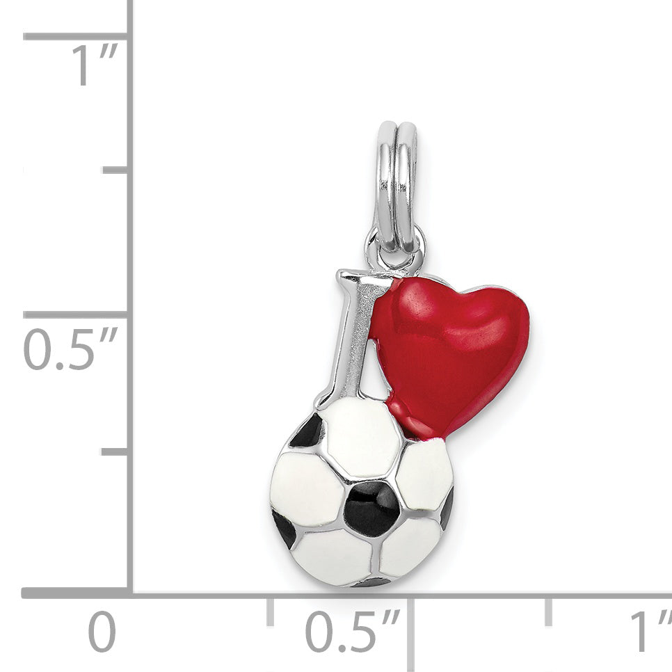 Sterling Silver Rhodium-Platedenamel I Heart Soccer Ball Charm
