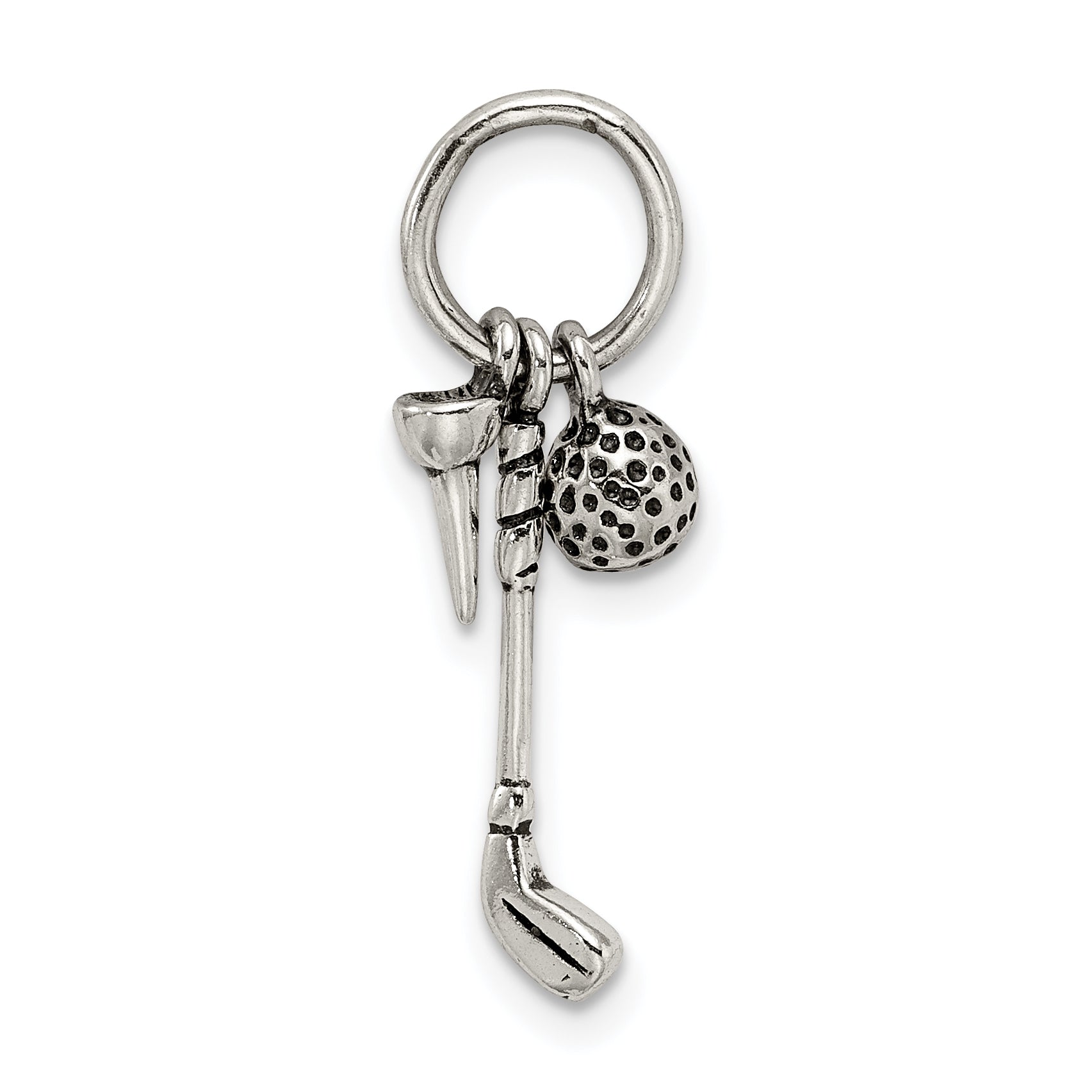 Sterling Silver Antiqued Golfer'S Charm