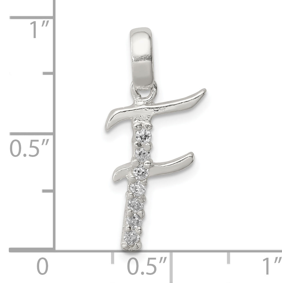 Sterling Silver Cz Letter F Initial Pendant