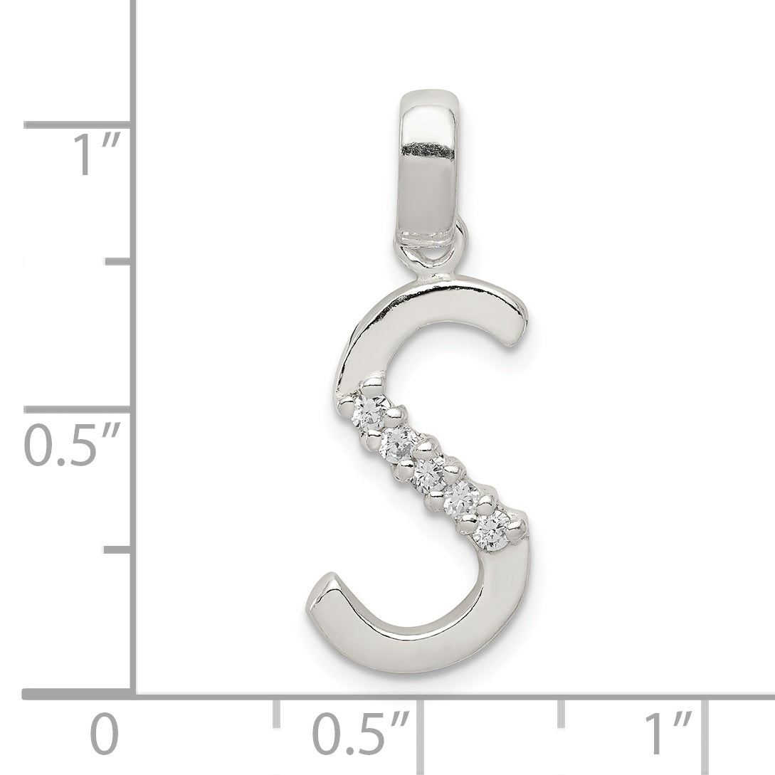 Sterling Silver Cz Letter S Initial Pendant