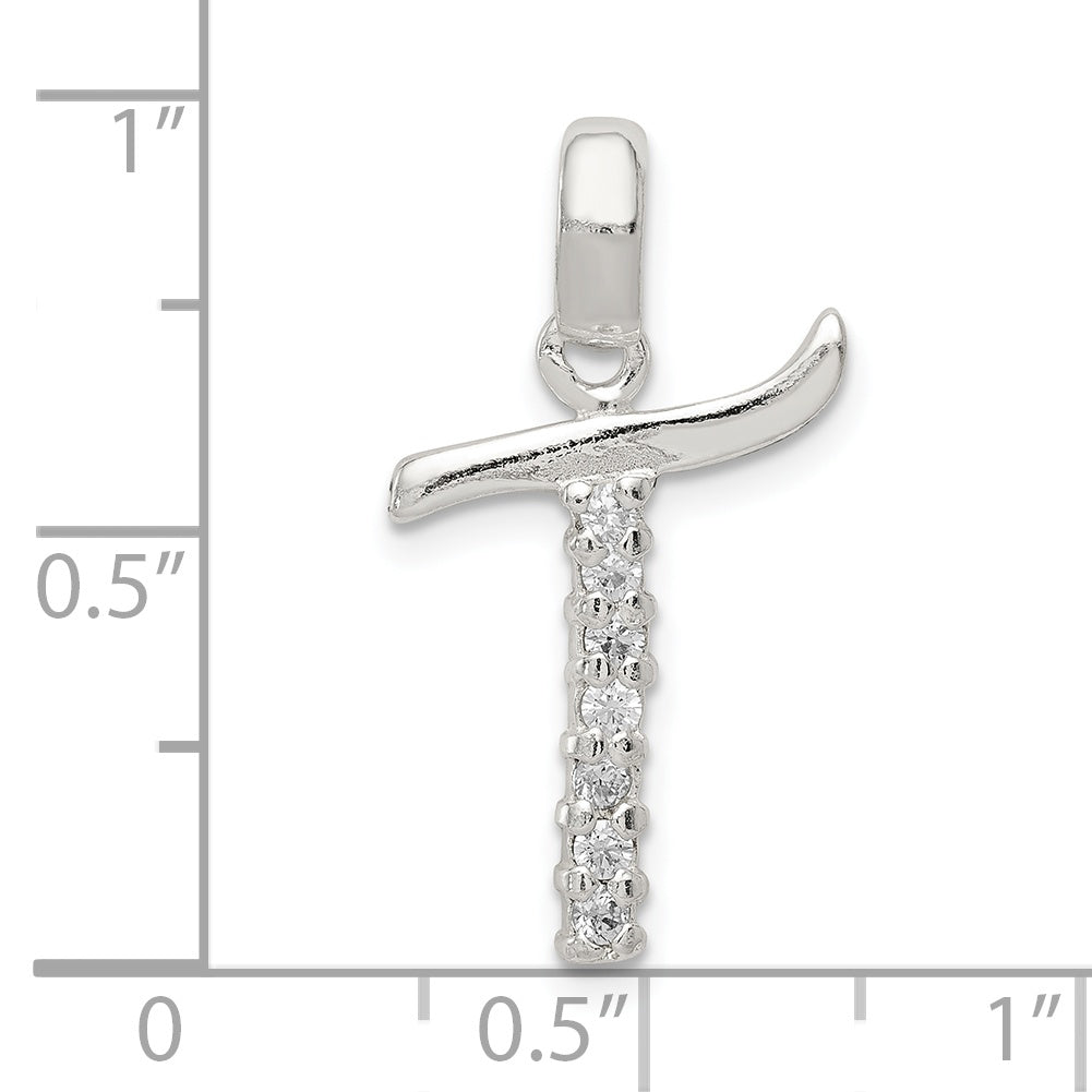 Sterling Silver Cz Letter T Initial Pendant