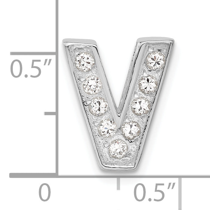 Sterling Silver Cz Initial V Charm