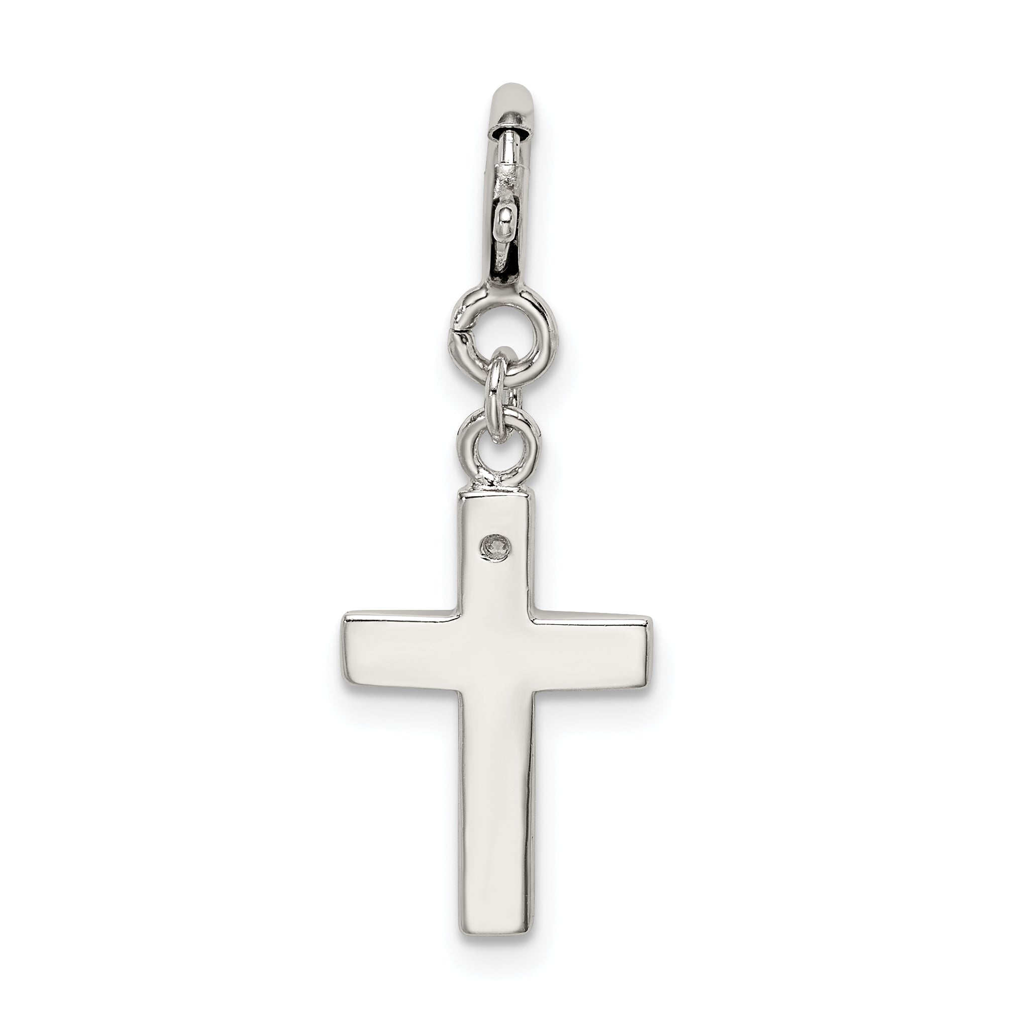 Sterling Silver Rhodium-Plated Cz Faith Cross Clip-On Charm