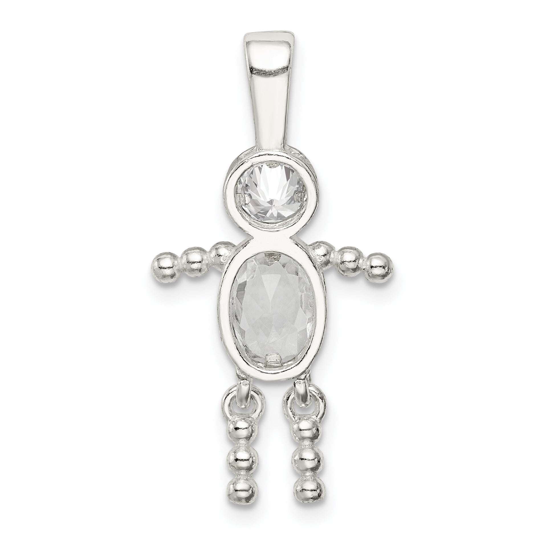 Sterling Silver Rhodium-Plated Cz & April Glass Boy Pendant
