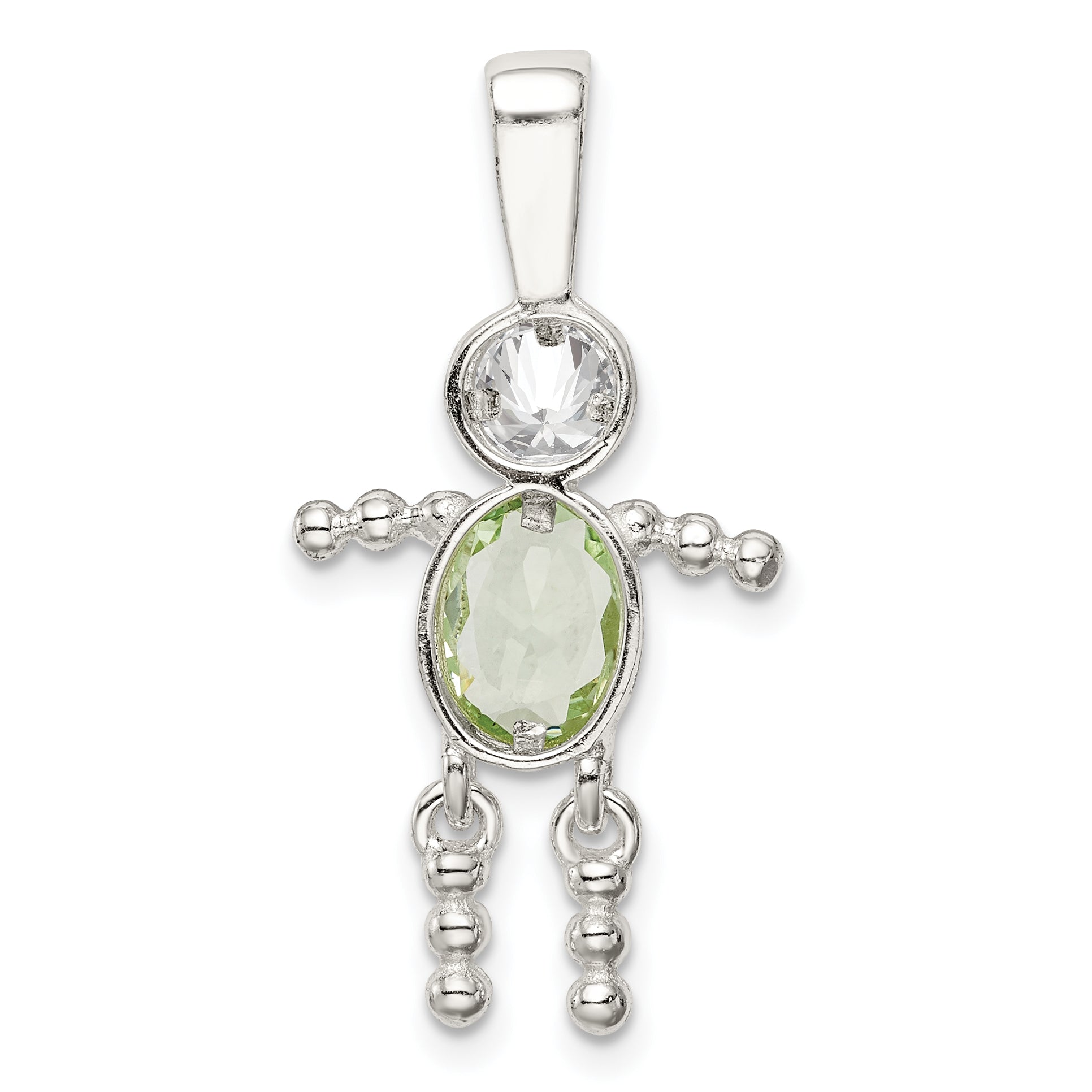 Sterling Silver Rhodium-Plated Cz & August Glass Boy Pendant