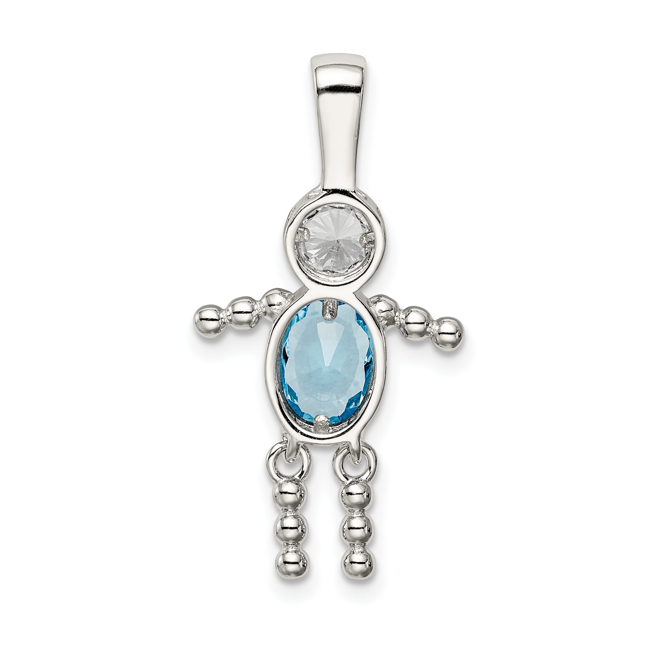 Sterling Silver Rhodium-Plated Cz & December Glass Boy Pendant