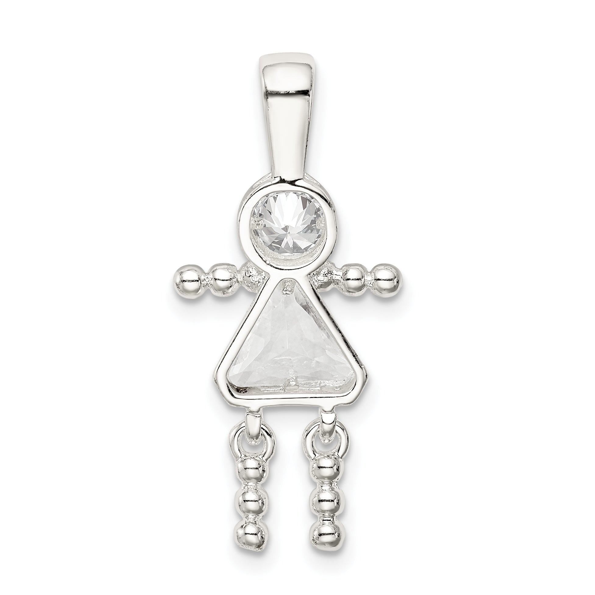 Sterling Silver Rhodium-Plated Cz & April Glass Girl Pendant
