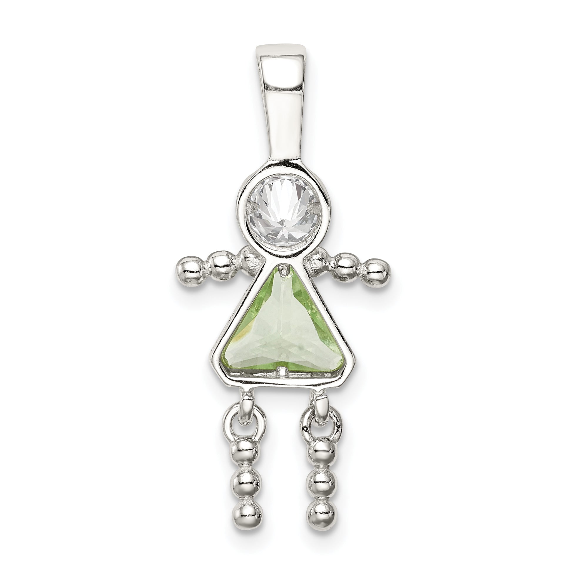 Sterling Silver Rhodium-Plated Cz & August Glass Girl Pendant