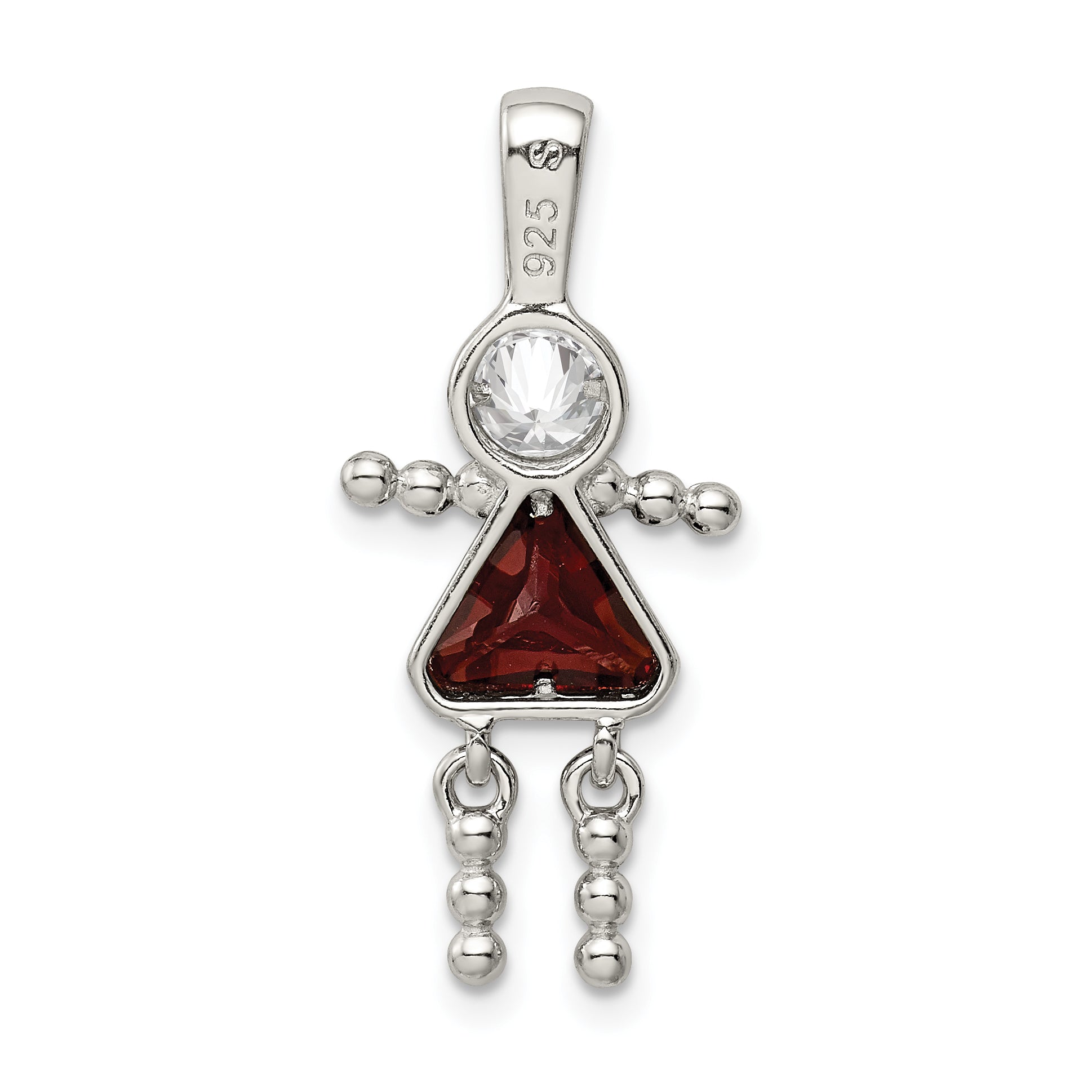 Sterling Silver Rhodium-Plated Cz & January Glass Girl Pendant