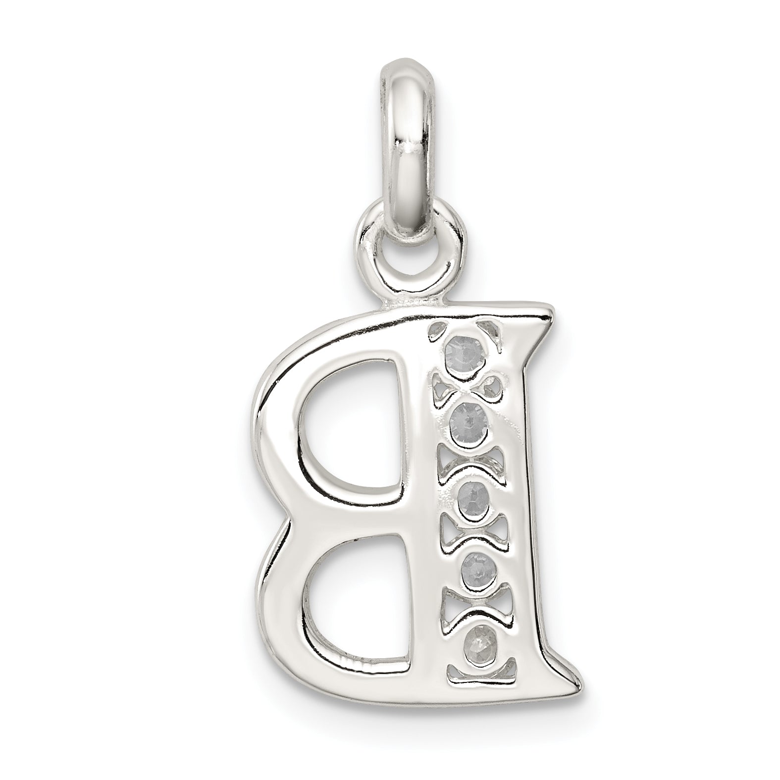 Sterling Silver White Cz Letter B Initial Pendant