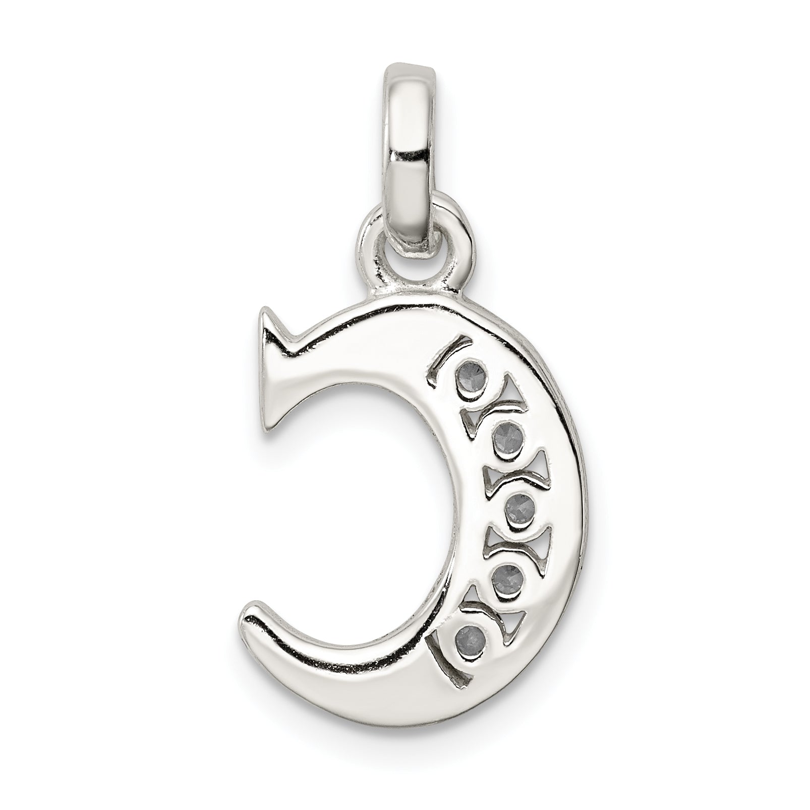 Sterling Silver White Cz Letter C Initial Pendant