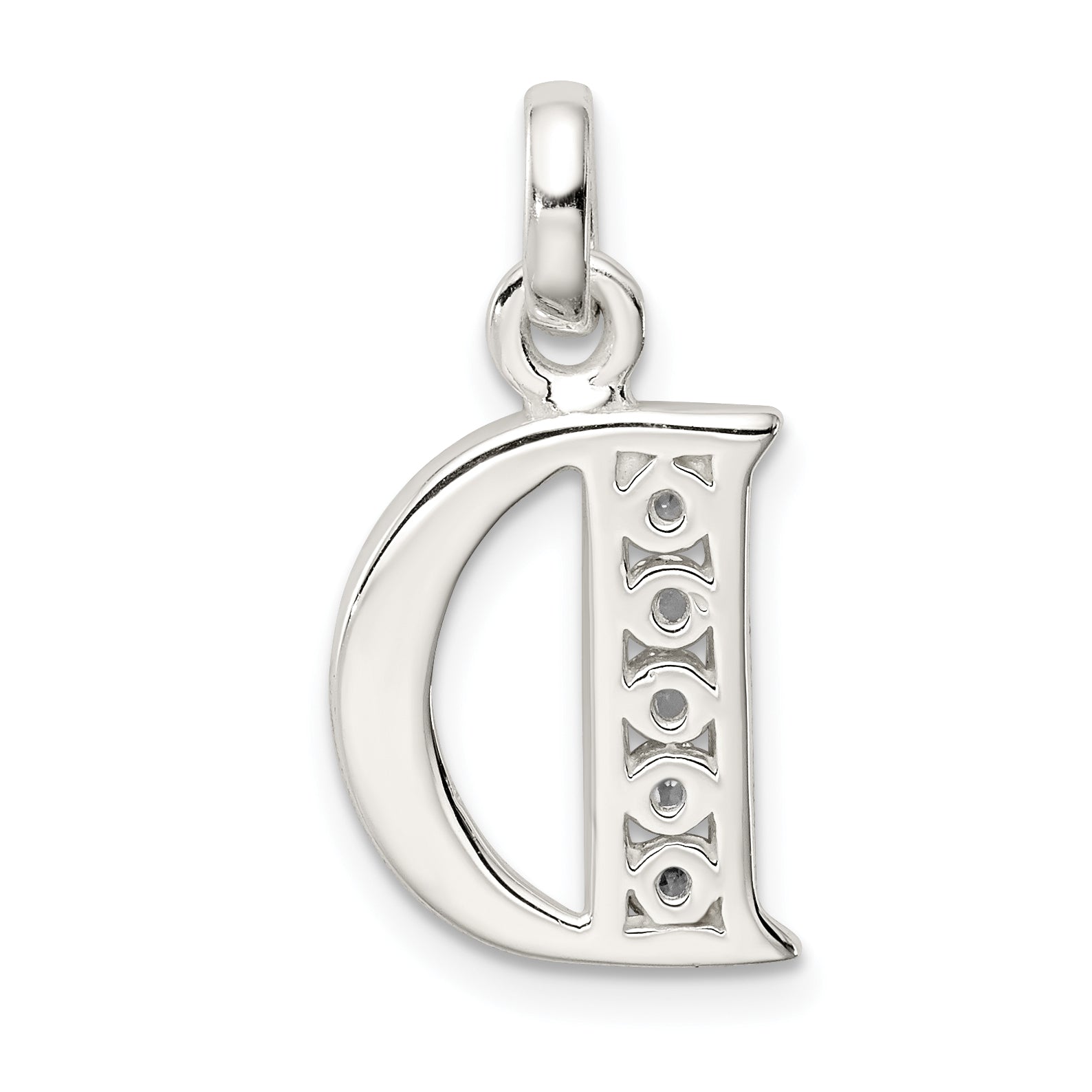 Sterling Silver White Cz Letter D Initial Pendant