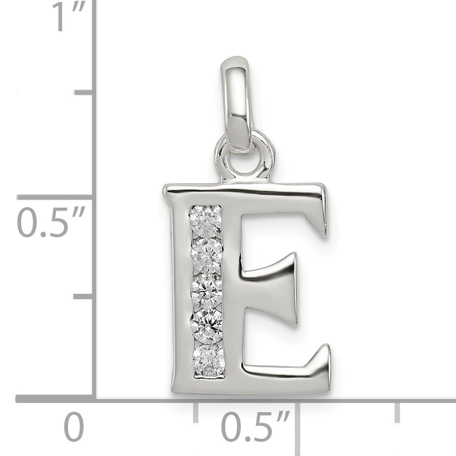 Sterling Silver White Cz Letter E Initial Pendant