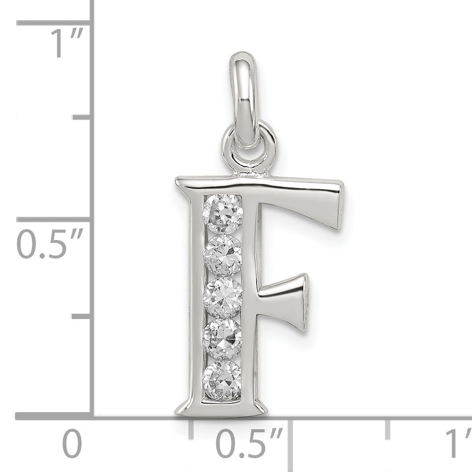 Sterling Silver White Cz Letter F Initial Pendant