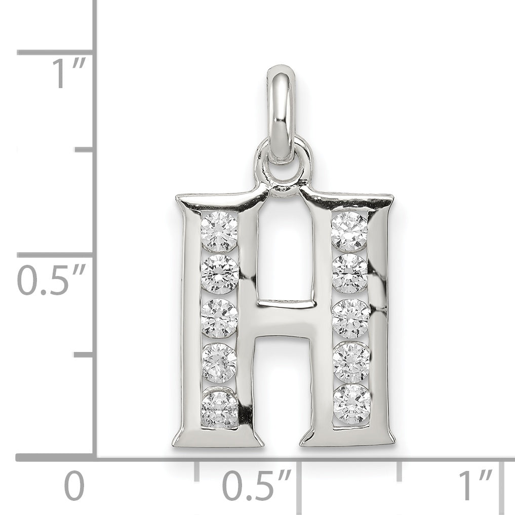 Sterling Silver White Cz Letter H Initial Pendant