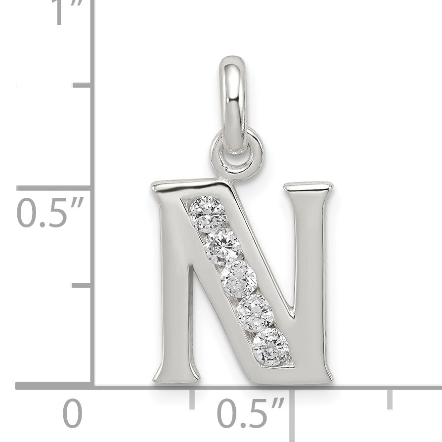 Sterling Silver White Cz Letter N Initial Pendant