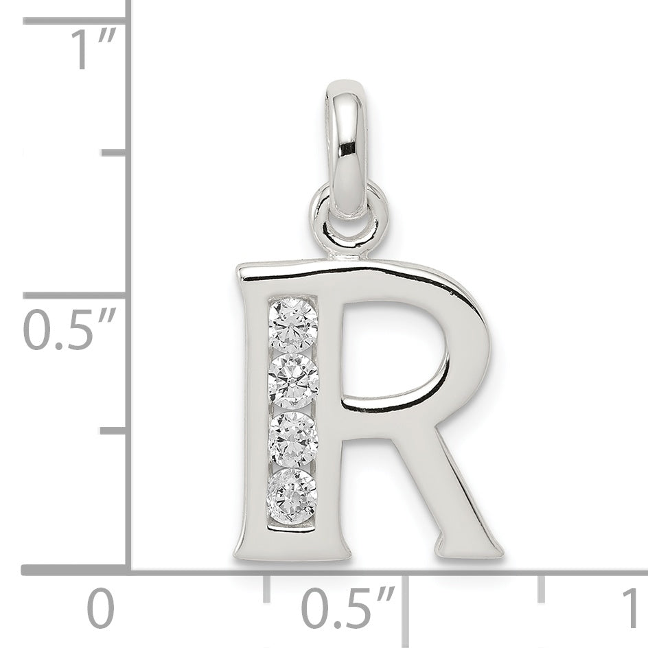 Sterling Silver White Cz Letter R Initial Pendant