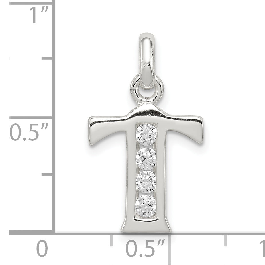 Sterling Silver White Cz Letter T Initial Pendant