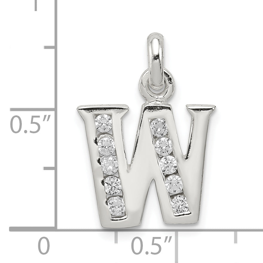 Sterling Silver White Cz Letter W Initial Pendant
