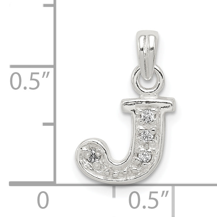 Sterling Silver Cz Letter J Initial Pendant