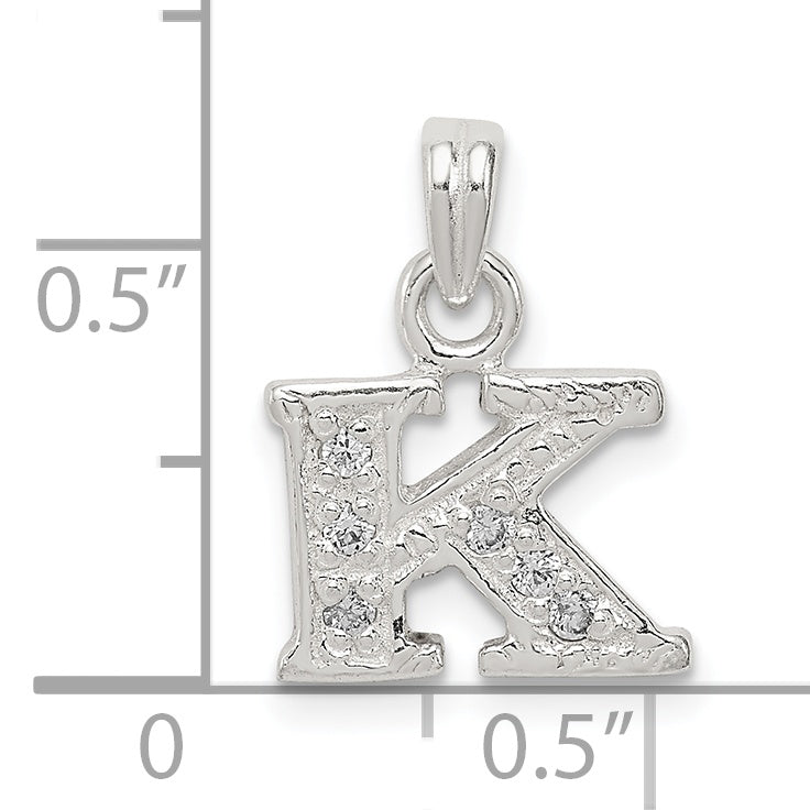 Sterling Silver Cz Letter K Initial Pendant