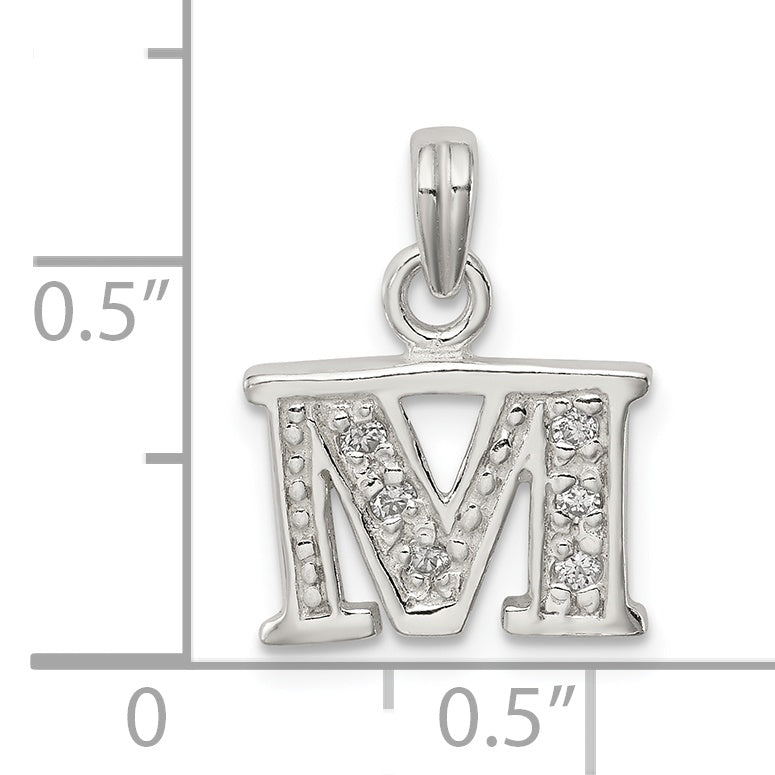 Sterling Silver Cz Letter M Initial Pendant