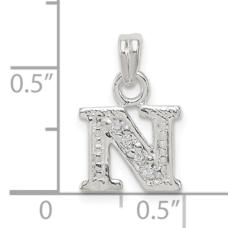 Sterling Silver Cz Letter N Initial Pendant