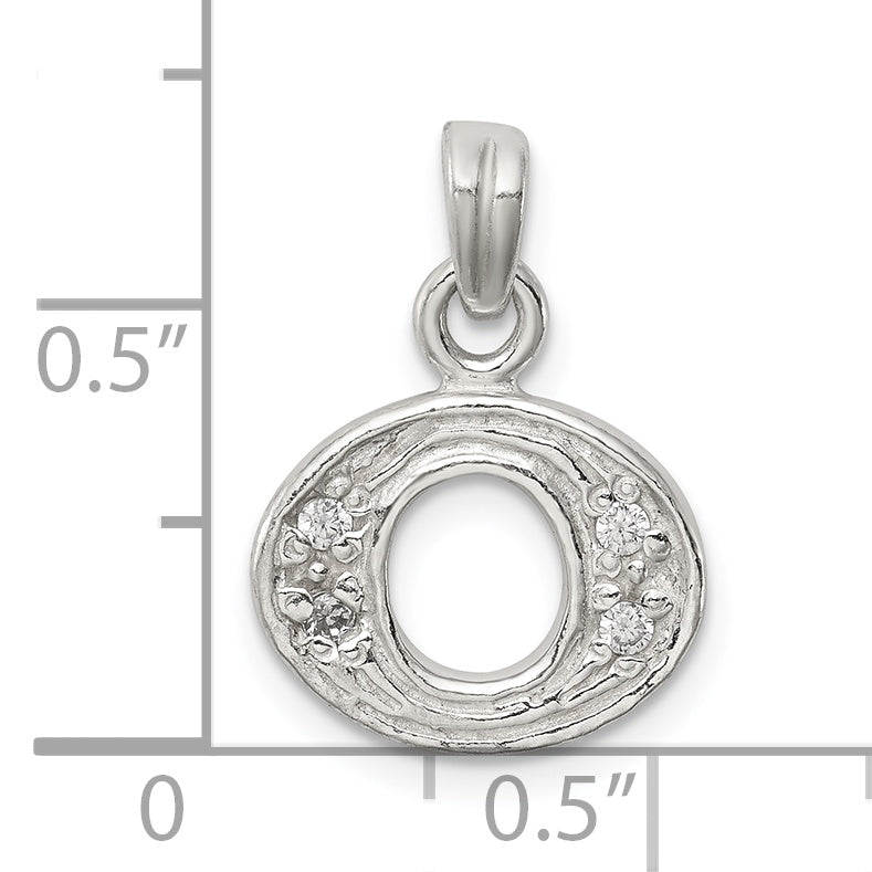 Sterling Silver Cz Letter O Initial Pendant