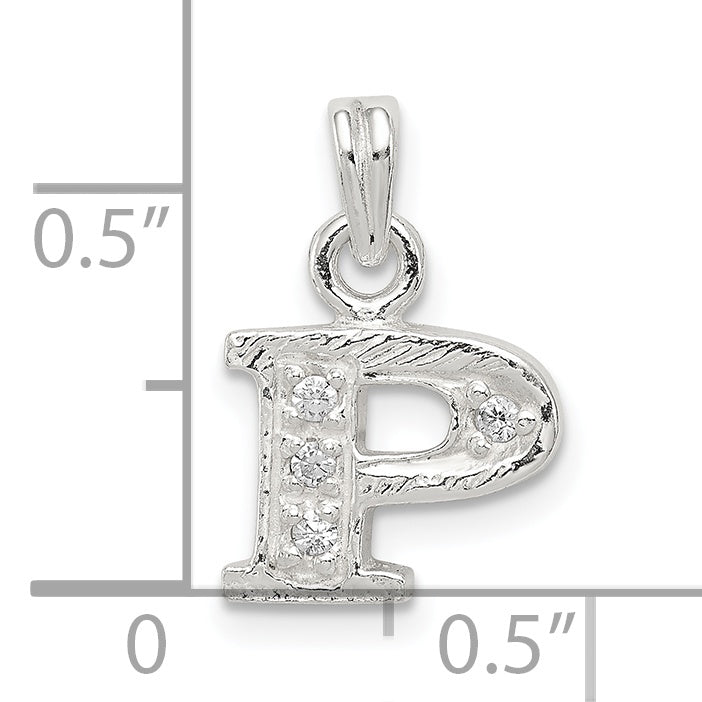 Sterling Silver Cz Letter P Initial Pendant