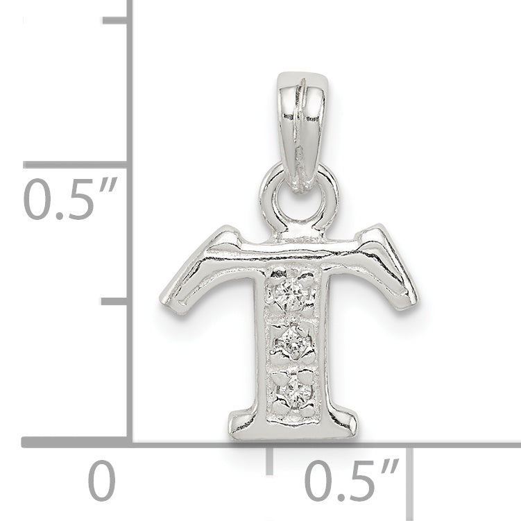 Sterling Silver Cz Letter T Initial Pendant