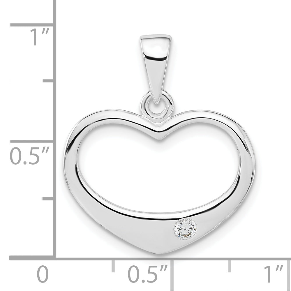 Sterling Silver White Cz Polished Heart Pendant