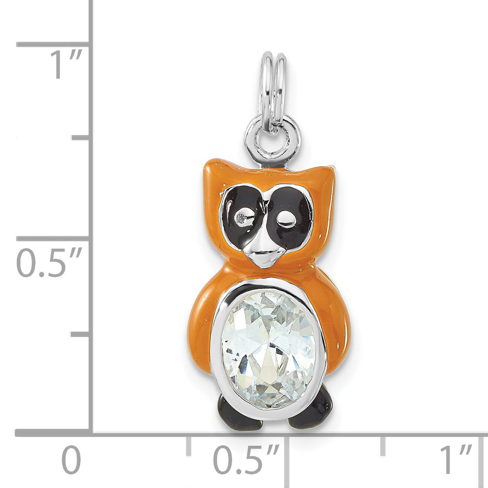 Sterling Silver Polished Cz Enameled Owl Charm