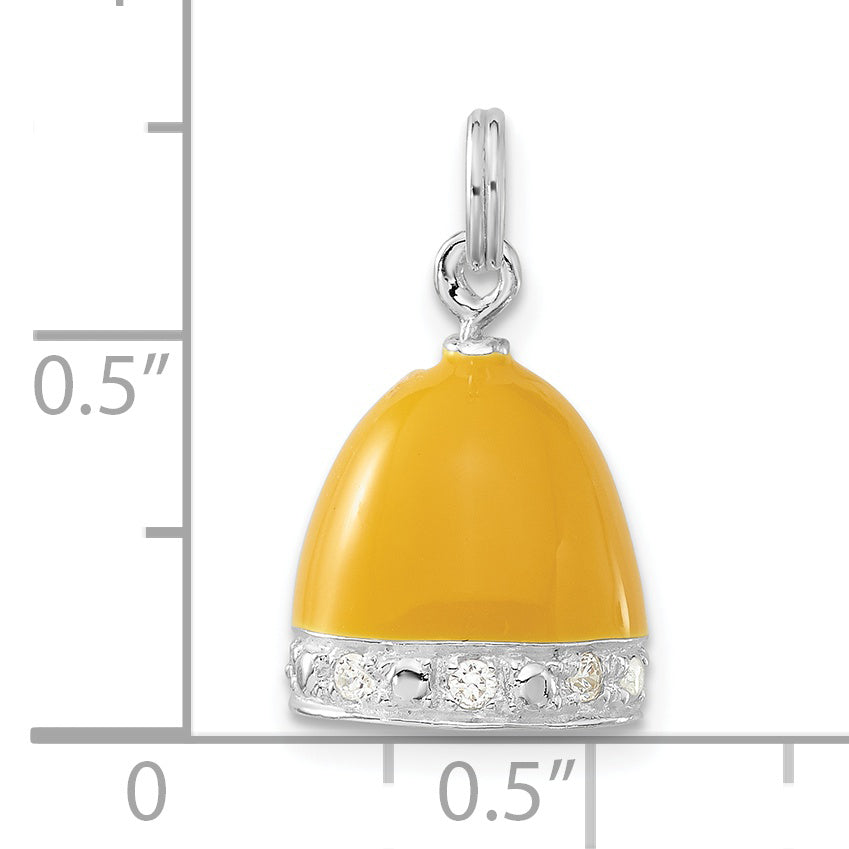 Sterling Silver 3-D Polished Cz Yellow Enameled Bell Charm
