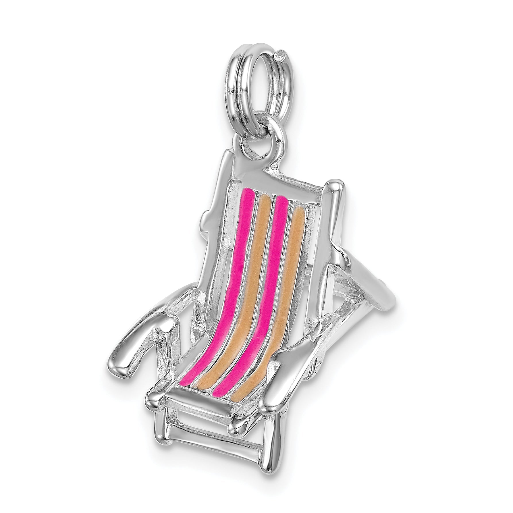 Sterling Silver Rhodium-Platedenamel Beach Chair Charm